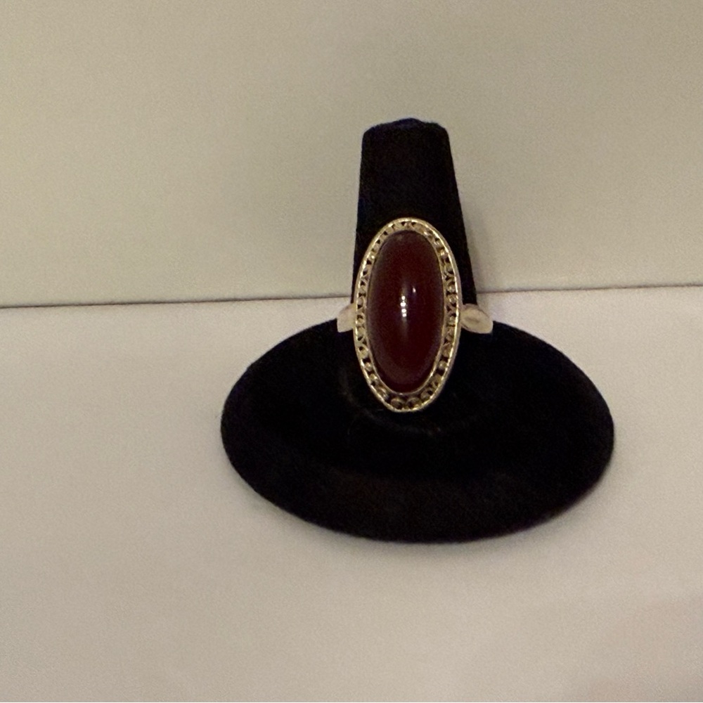 VINTAGE RING STERLING SILVER 925 RED STONE CARNELIAN OVAL SIZE 7 - Picture 3 of 12